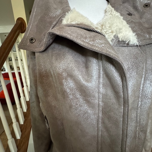 Via Spiga Metallic Moto Vegan Fur-lined Jacket Sz L - Picture 4 of 9